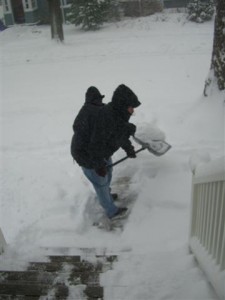 Jen and Josie shoveling