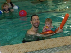 Josie in the pool with Jordi