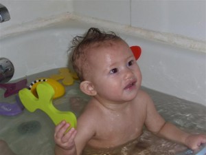 Josie in the bath