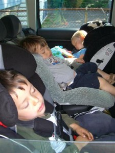 Ethan, Zach and Josie sleeping after the zoo