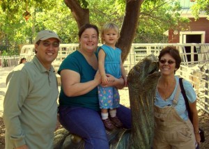 Gilbert, Jen, Josie, and Tere on a turtle