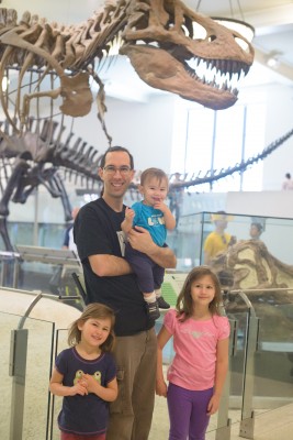 Celia, Jordi, Ewan and Josie in front of the dinosaur